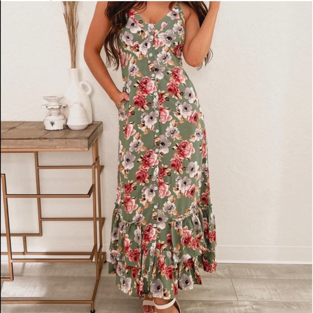 Sage Floral Maxi Dress